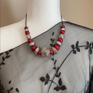 Red/silver bauble necklace